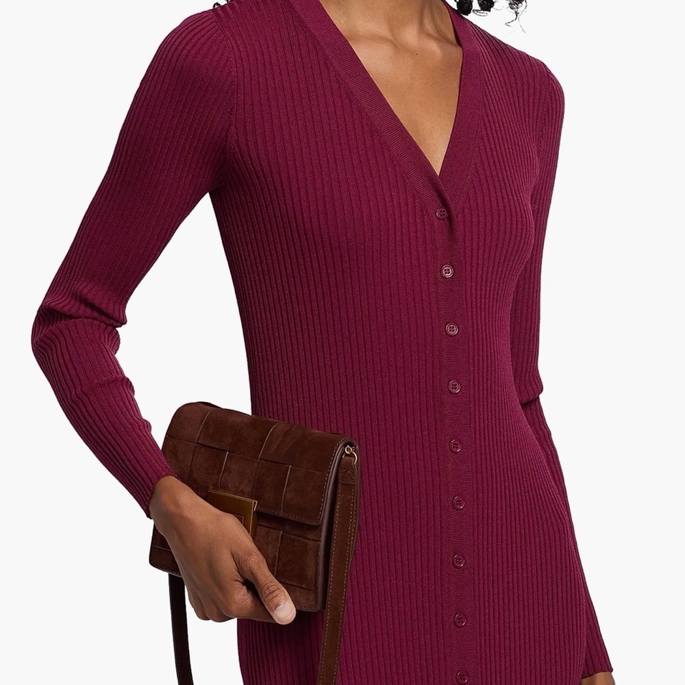Staud Shoko Rib-Knit Button-Front Maxi Dress in crimson color - Picture 5 of 8